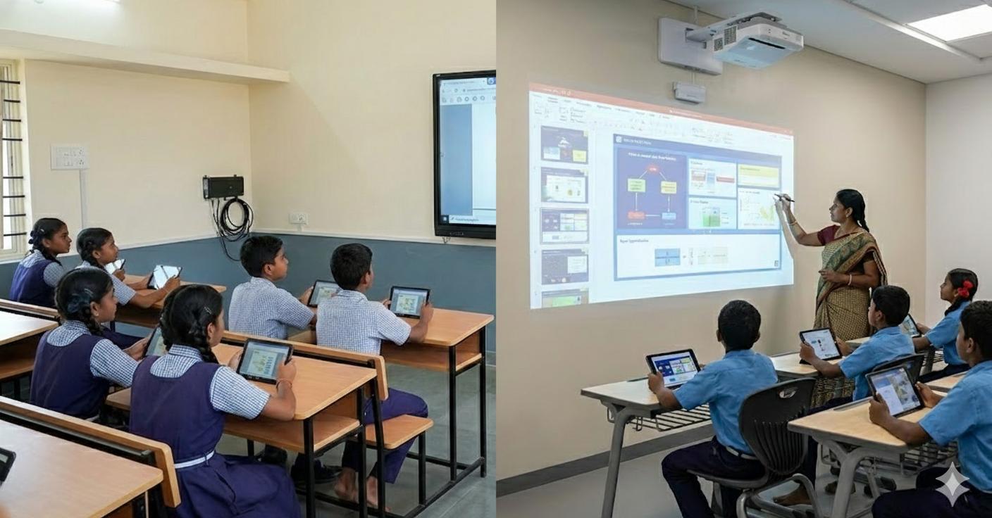 Students learning with digital classroom technology
